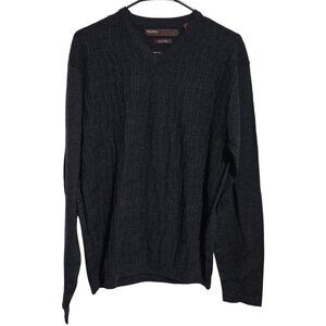 Perry Ellis Merino Wool Sweater Mens Size Large Black V-Neck Dadcore Grandpacore